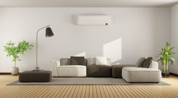 Minimalist living room with sofa and air conditioner - highland park fl